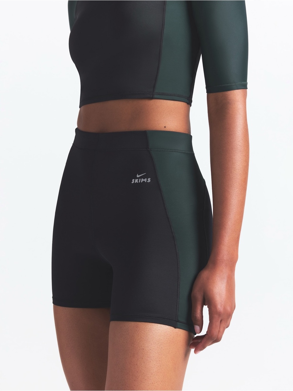 SKIMS Black with Forest Green Contrast High-Rise Bike Shorts